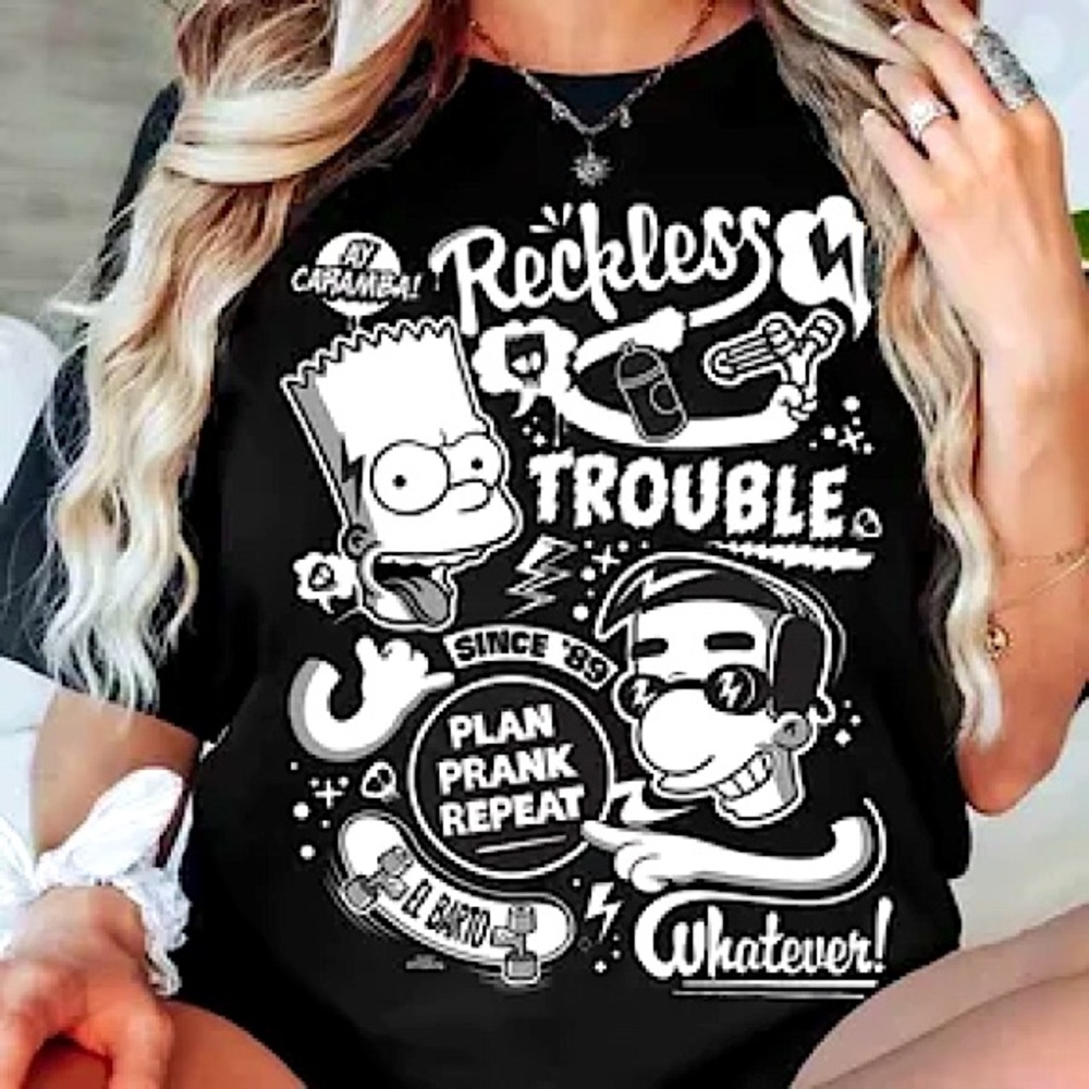 😜 NWT New The Simpsons BART Trouble Graphic Shirt Black 44 Talla XXL Soft